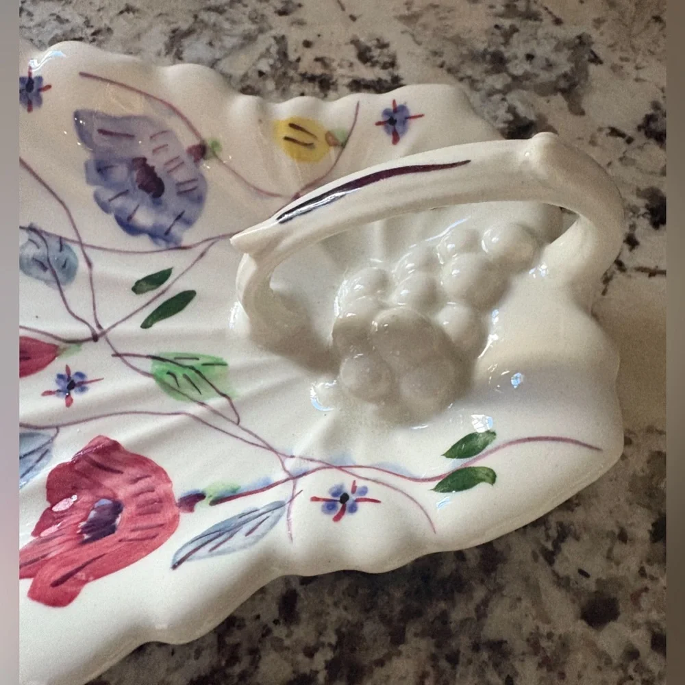 Blue Ridge Vintage Hand Painted Floral Ceramic Leaf Dish‎ EUC